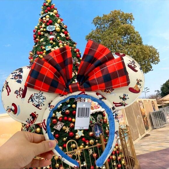 Disney Parks Limited Edition Christmas Minnie Mouse Ears Headband Lodge Snow